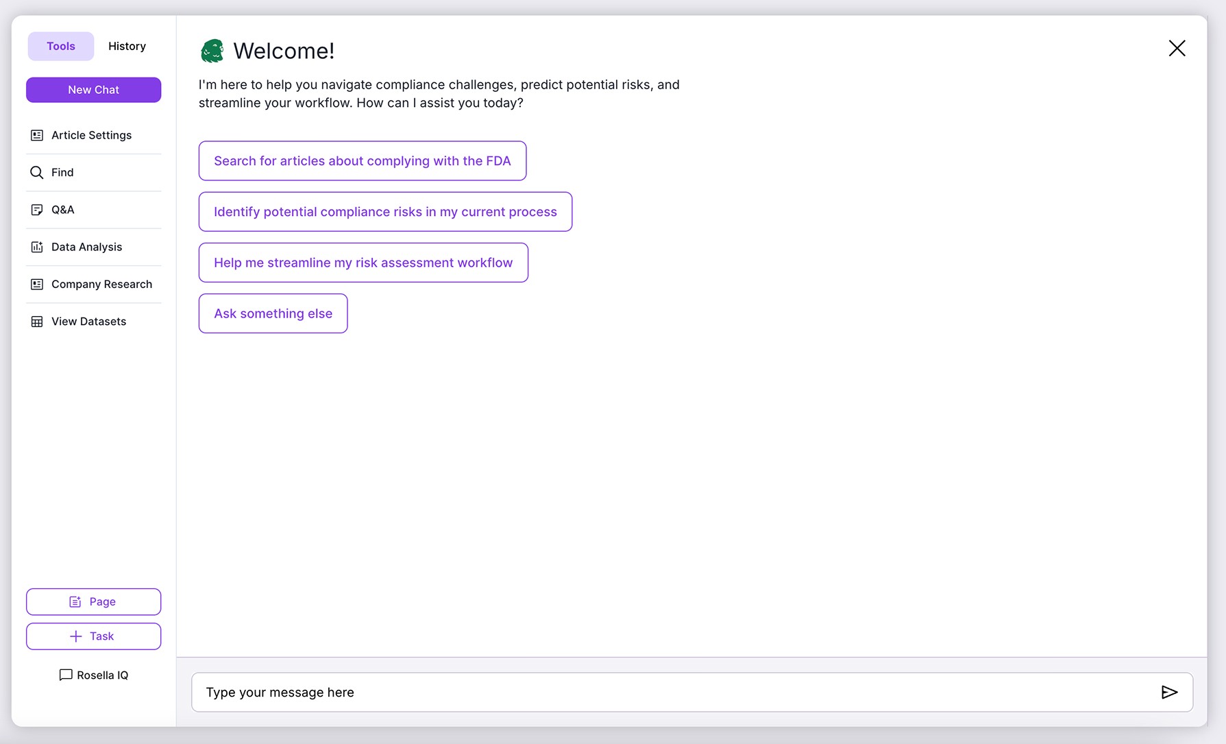 Rosella AI agent chat in Parakeet Risk platform.