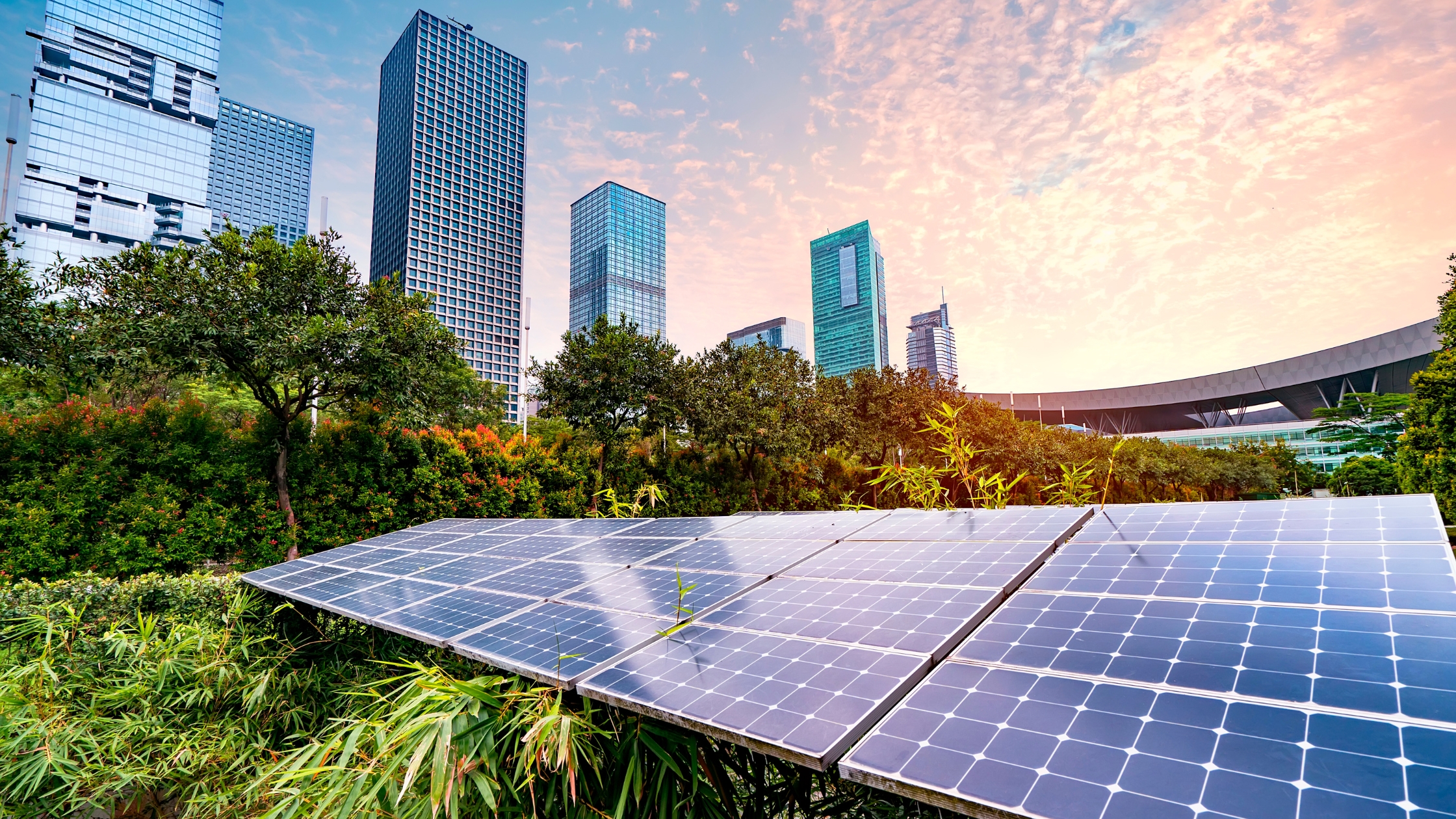 Solar Power Plant in modern city,Sustainable Renewable Energy
